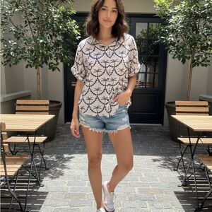 Fig and Flower Palm Tree Patterned Women's Top